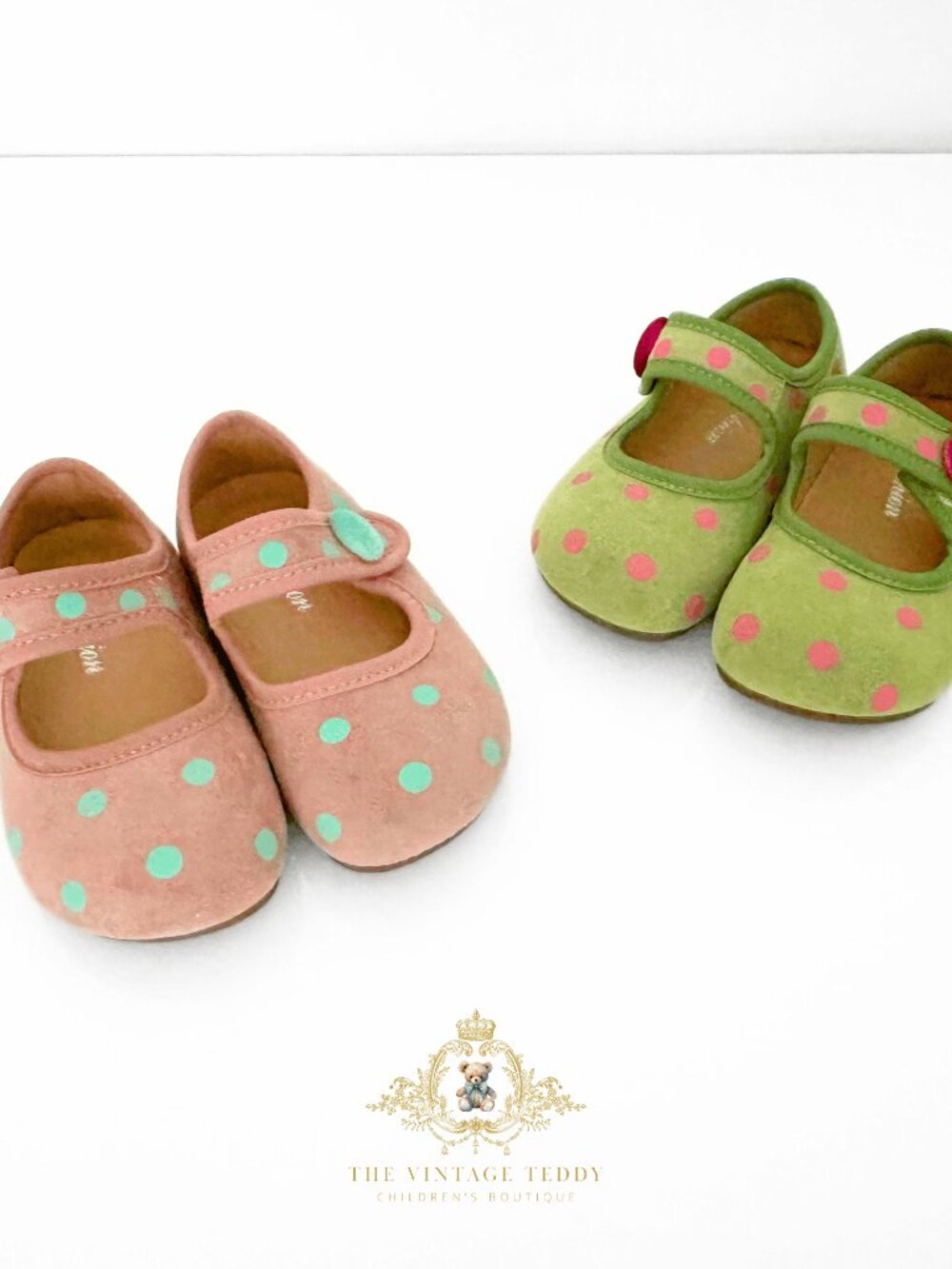 NWT Adorable Girls Flats Children's Shoes Kids Shoes Mauve & Aqua Polkadots 9 - Picture 4 of 4